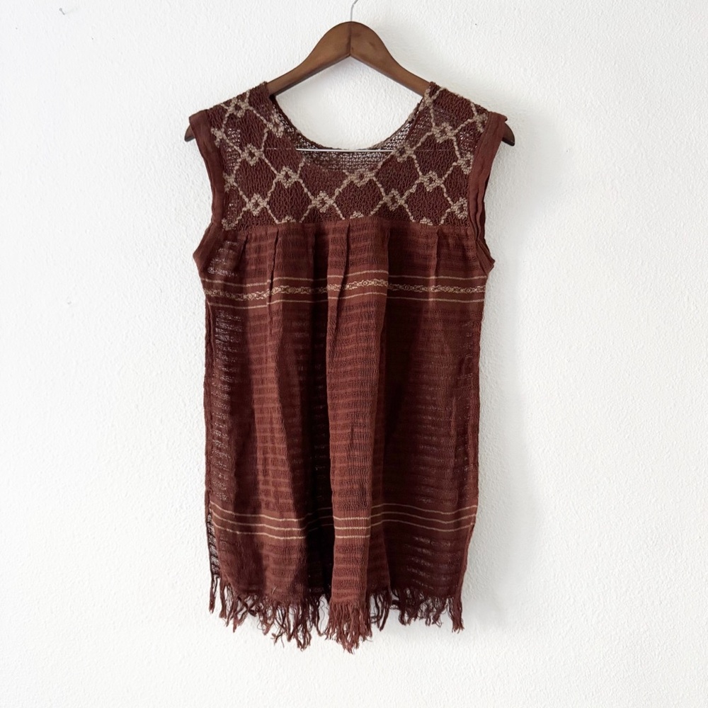 Embroidered Knit Top M/L Geometric Cottagecore Boho Fairycore Neutral Vintage - Picture 2 of 13